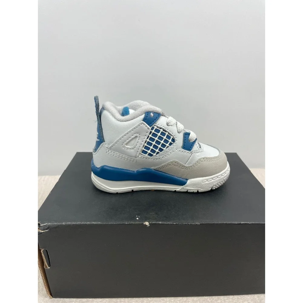 Jordan 4 Retro Military Blue Toddler Sneakers White Blue BQ7670-141 Size 3C